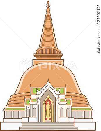 Illustration of Phra Pathom Chedi, Ancient pagoda in Thailand. 125202302