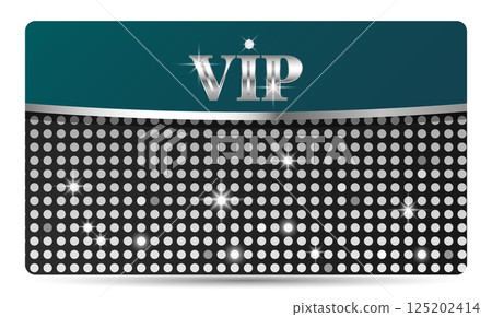Silver VIP premium card with shiny design. Premium card for gym, spa, lounge, exclusive access. Vector illustration emerald green, transformative teal colors 125202414