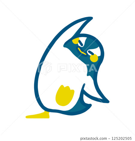 Color illustration of a Gentoo penguin stretching out comfortably 125202505