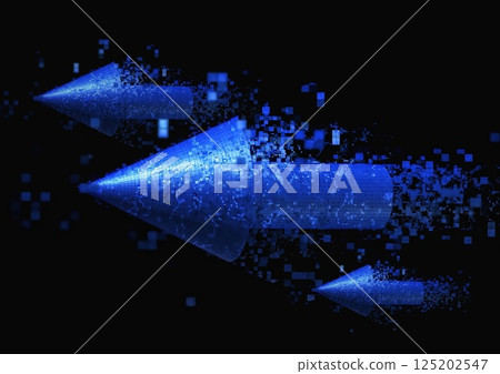3d rendering of a flying blue digital arrow on a black background 3d rendering of a flying blue digital arrow on a black background 125202547