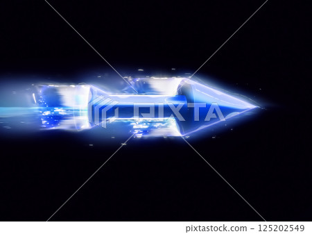 3d rendering of a flying blue digital arrow on a black background 125202549