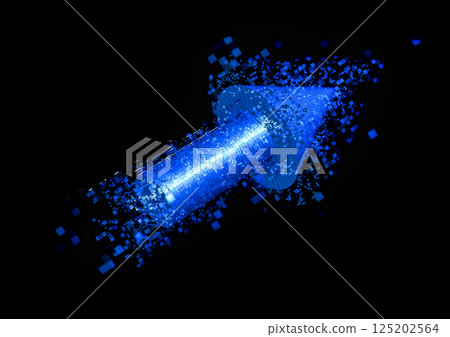 3d rendering of a flying blue digital arrow on a black background 3d rendering of a flying blue digital arrow on a black background 125202564