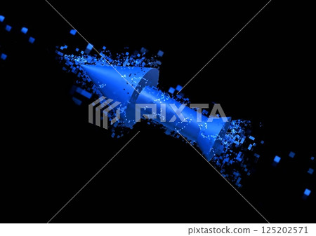 3d rendering of a flying blue digital arrow on a black background 3d rendering of a flying blue digital arrow on a black background 125202571