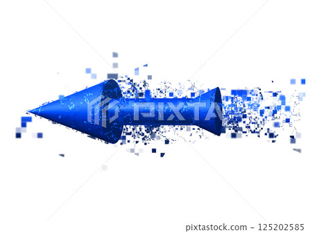 3d rendering of a flying blue digital arrow on a white background 125202585