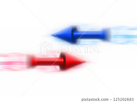 3d rendering of flying blue and red digital arrows on a white background 125202683