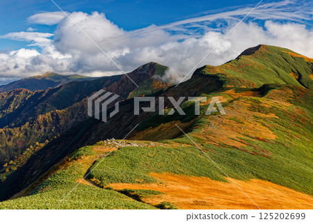 從飯豐山脈的紋內山眺望北又山和流雲 從飯豐山脈的紋內山眺望北又山和流雲 125202699