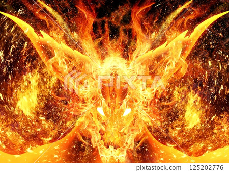 3d illustration of abstract dragon shape with burning flames 3d illustration of abstract dragon shape with burning flames 125202776