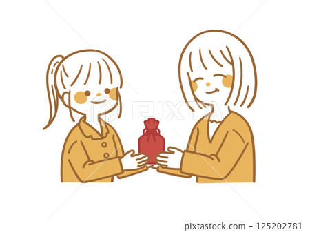 一幅色彩豐富的插圖，描繪了女兒給媽媽禮物 125202781