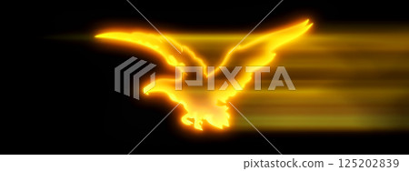 一隻抽象的火鳥在黑色背景上拍打翅膀的 3D 插圖 一隻抽象的火鳥在黑色背景上拍打翅膀的 3D 插圖 125202839