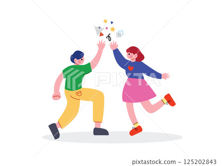 Young men and women happy to high-five 125202843