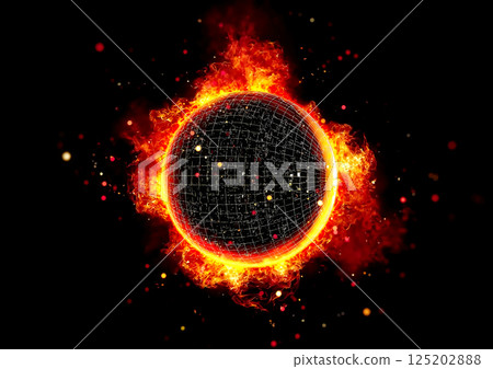 3d illustration of abstract fireball with black background 125202888