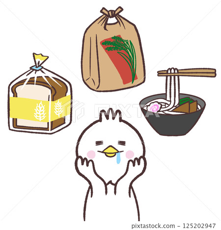 Illustration of a white bird thinking about staple food 125202947