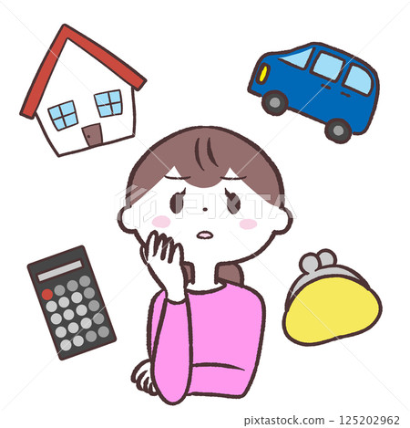 一位家庭主婦擔心必要付款的插圖 一位家庭主婦擔心必要付款的插圖 125202962