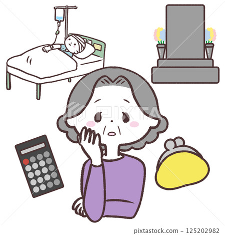 一位老年婦女思考退休後所需的錢 125202982