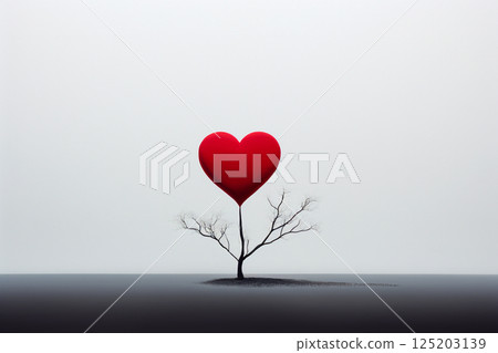 A minimalist design featuring a heart-shaped tree, symbolizing love and growth, but with a sad, wilted appearance. Perfect for themes of emotional health, relationships, and personal growth 125203139