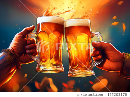 Illustrated background of a toast with poured beer 125203176