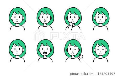 Simple set of 8 female facial expressions (flat illustrations, vector material) Simple set of 8 female facial expressions (flat illustrations, vector material) 125203197