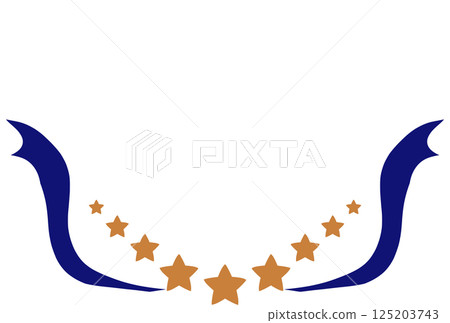 可愛的手繪橙色星星和藍色絲帶框架 125203743