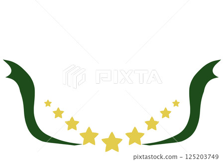 可愛的手繪黃星和綠絲帶框架 125203749