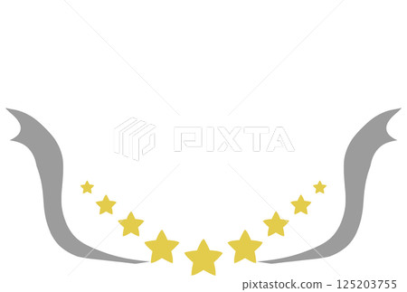 可愛的手繪黃色星星和灰色絲帶框架 125203755