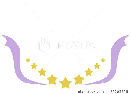 可愛的手繪黃色星星和紫色絲帶框架 125203756