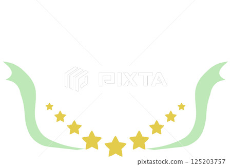 Cute hand-drawn yellow star and light green ribbon frame 125203757