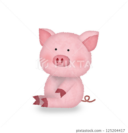Hand-drawn illustration of a cute pig sitting and looking up 125204417