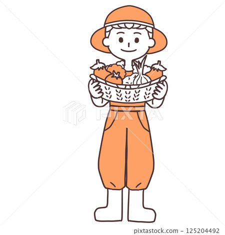 A simple full-body illustration of a man farming 125204492