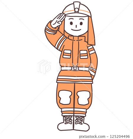 A simple full-body illustration of a saluting firefighter 125204496