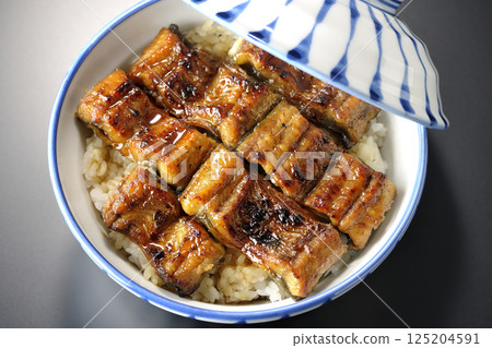 Unadon photographed against a black background Unadon photographed against a black background 125204591