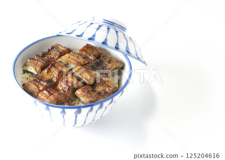 Eel bowl photographed on a white background Eel bowl photographed on a white background 125204616