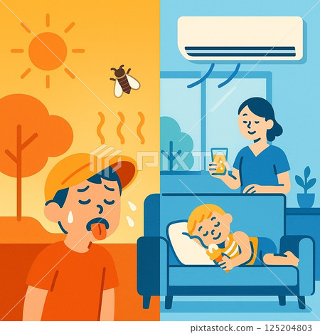 Outdoors on a midsummer day and living in a comfortable, energy-efficient home 125204803