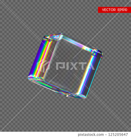 3d transparent glossy cube with dispersion effect. Rainbow colors reflection glass. 3d transparent glossy cube with dispersion effect. Rainbow colors reflection glass. 125205647