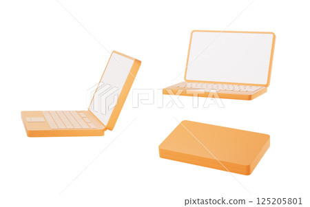 Laptop with blank screen, 3d rendering. 125205801