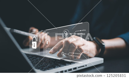 Cybersecurity concept, user privacy security and encryption, secure internet access Future technology and cybernetics, screen padlock. Lock icon and internet network security technology. Cybersecurity concept, user privacy security and encryption, secure internet access Future technology and cybernetics, screen padlock. Lock icon and internet network security technology. 125205831