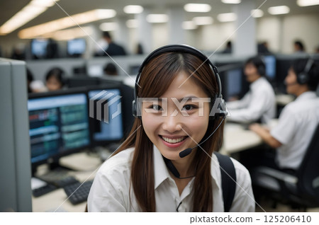 在呼叫中心工作的微笑女士 125206410