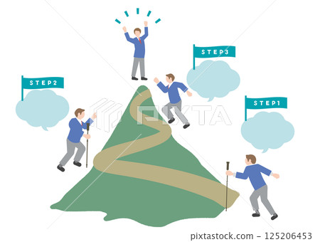 以「進階」、「升級」、「技能提升」、「跳躍」和「成長」為主題的象形文字風格的男學生 125206453