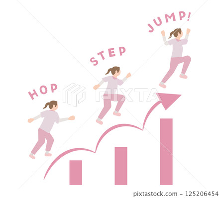 Pictogram style nurse with image of step up, level up, skill up, jump up, growth Pictogram style nurse with image of step up, level up, skill up, jump up, growth 125206454