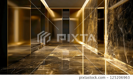 Elegant Modern Hallway with Luxurious Marble and Soft Lighting 125206963