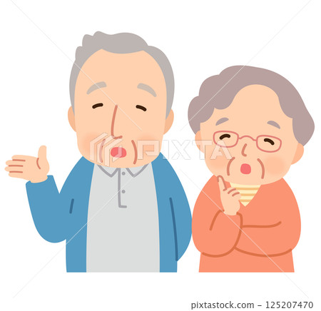 Elderly couple with thinking expressions, doubts, seniors, elderly people, late-stage elderly 125207470