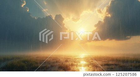 Landscape with sunlight reflections 125207586