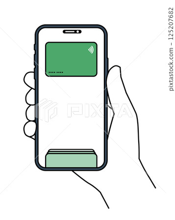 Smartphone in hand Payment by credit card Variable line width 125207682