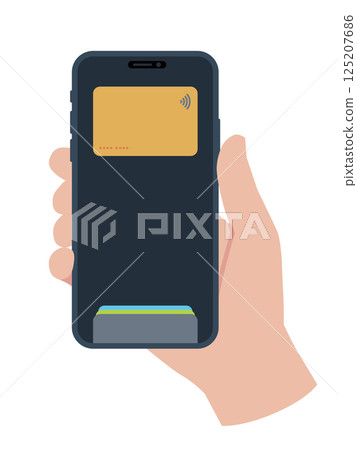 手持智慧型手機，使用信用卡付款 125207686