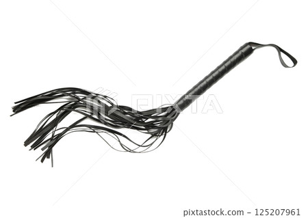 Leather bdsm whip isolated on white background. Erotic toys for BDSM 125207961