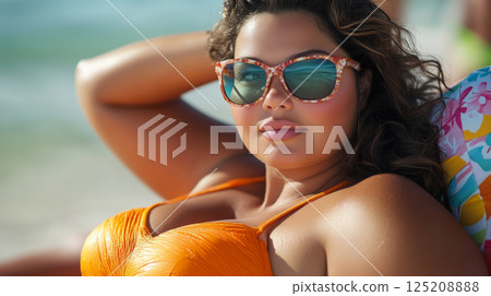 Sunbathing beauty enjoying the warmth of a sunny beach day 125208888
