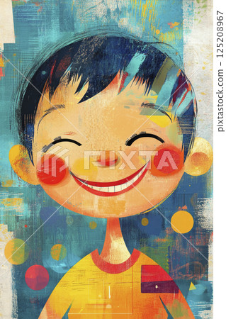 Contemporary art collage of happy asian boy, Illustration poster, Eclectic style, Generative AI 125208967