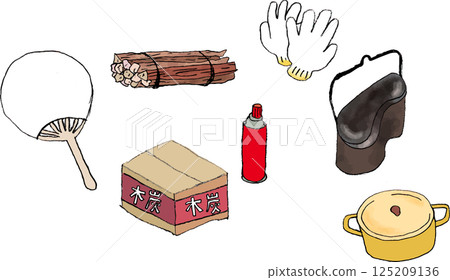 露營燒烤工具手繪 露營燒烤工具手繪 125209136