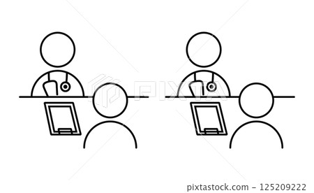 Doctor and patient pictograms performing medical checkup Doctor and patient pictograms performing medical checkup 125209222