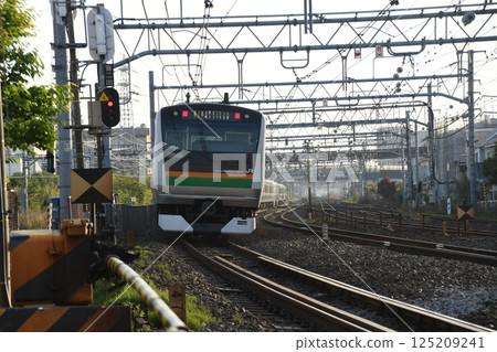 東海道線鎌倉(客運貨運)鐵路道口 東海道線鎌倉(客運貨運)鐵路道口 125209241