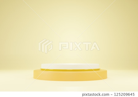 Podium yellow backdrop. Blank product shelf standing backdrop. 3D Rendering 125209645